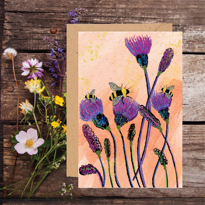 Bee Friendly thistle and Bees Plantable Seed Card by SJH Designs