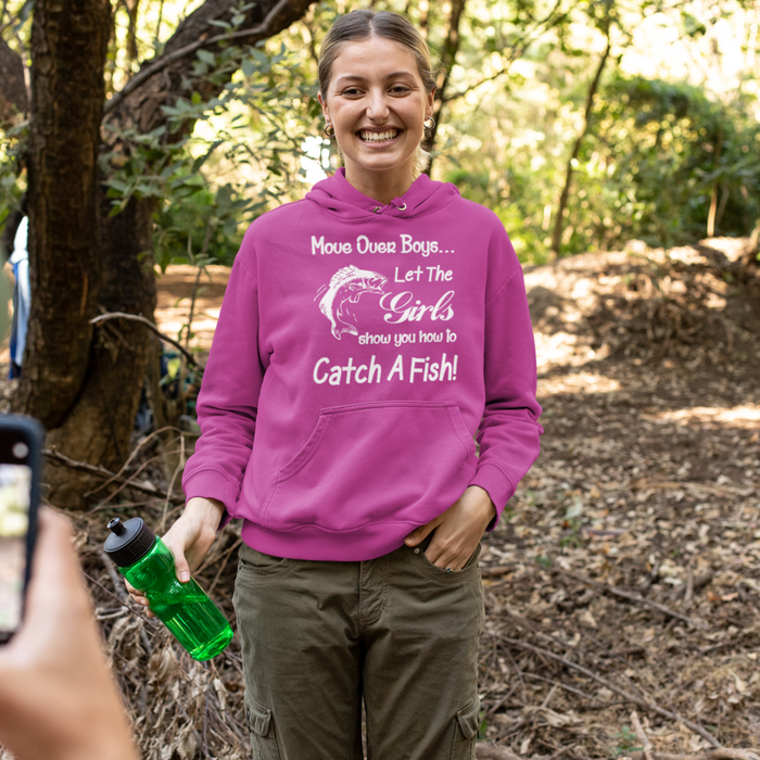 Move over boys, let the girls show you how to catch a fish. Fishing Humour Hoodie