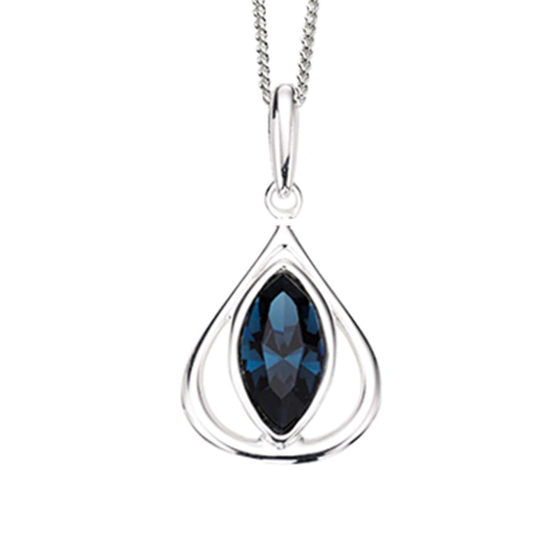Beginnings Open Teardrop Pendant With Montana Blue Crystal