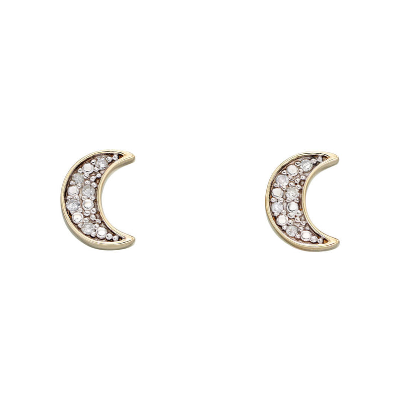Elements Gold Moon Stud Earrings with Diamonds