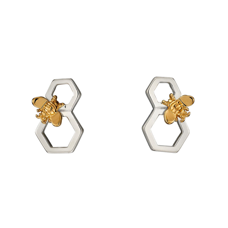 Beginnings Yellow Gold Plated Bee and Honeycomb Earrings