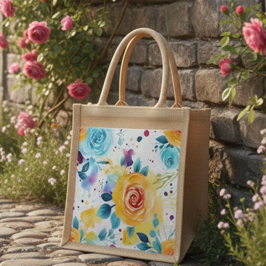 Radiant Roses Jute Bag