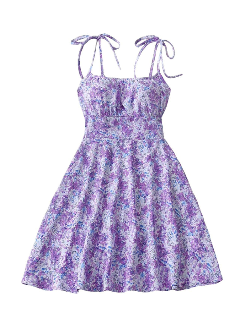 Floral Print Dress Summer Sweet A- Line Waist Trimming Dresses Women's Slimming Casual Clothing