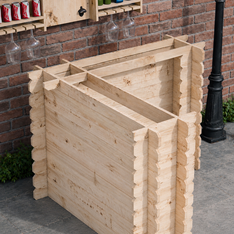 Rustic Wooden Interlock Corner Bar - 110cm High