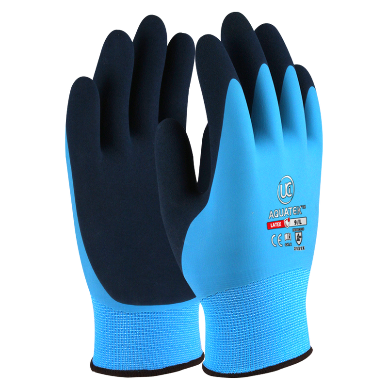 Aquatek Dual Coated Water Resistant Latex Gloves (10 Pack)