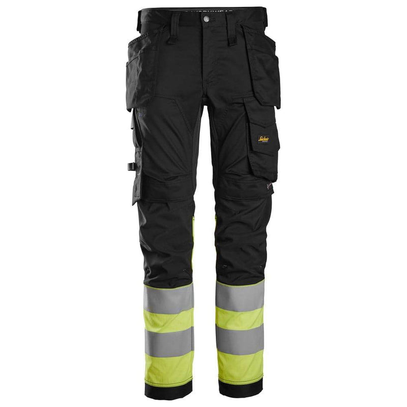 Snickers 6234 High-Vis Class 1 Stretch Trousers Holster Pockets Black/Yellow, Waist 38" Leg 30"-Snickers 108