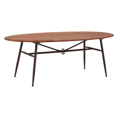 Black and Natural Wooden Oval dining Table with Metal Legs, New Foundry