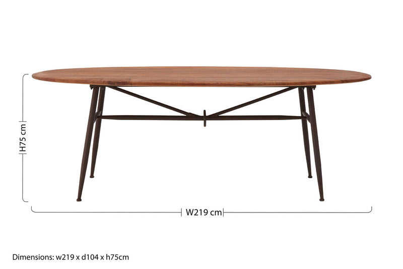 Black and Natural Wooden Oval dining Table with Metal Legs, New Foundry
