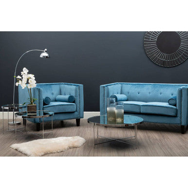 2 Seater Teal Blue Velvet Sofa, Felisa