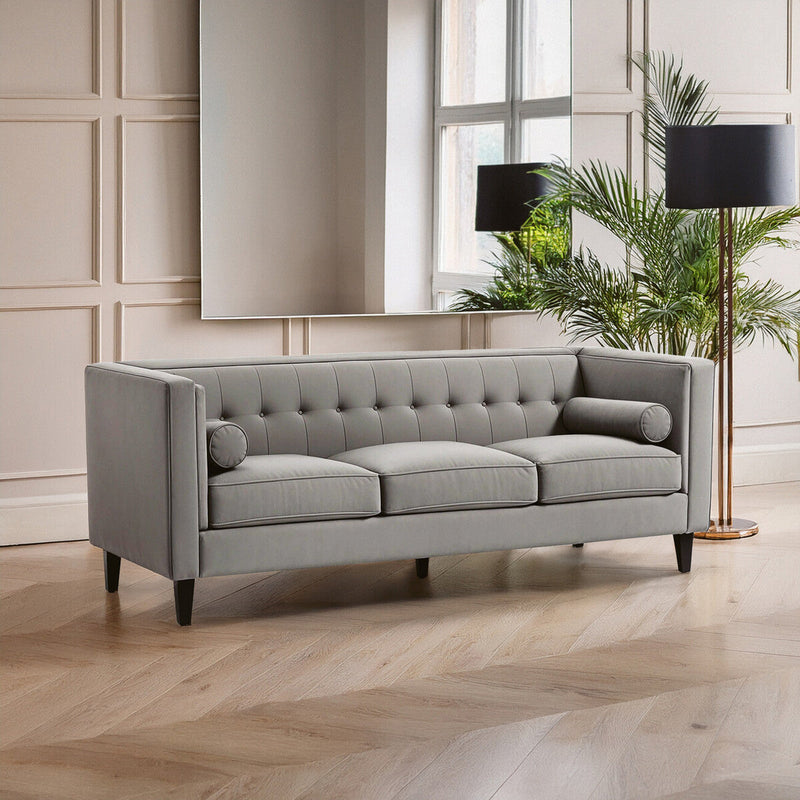3 Seater Grey Velvet Sofa, Helia