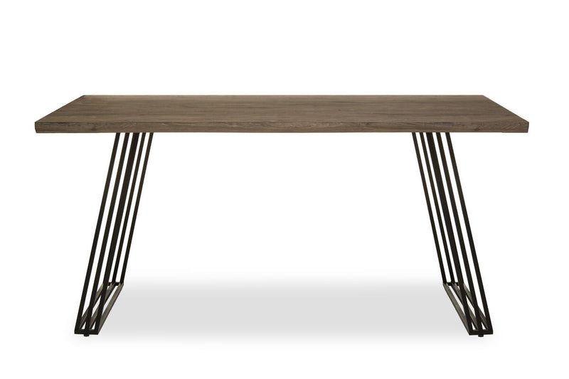 Brown Veneer Rectangular Dining Table with Metal Frame, Adele