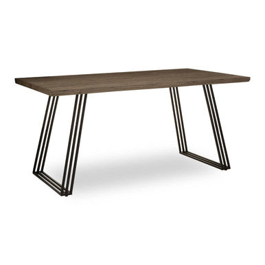 Brown Veneer Rectangular Dining Table with Metal Frame, Adele