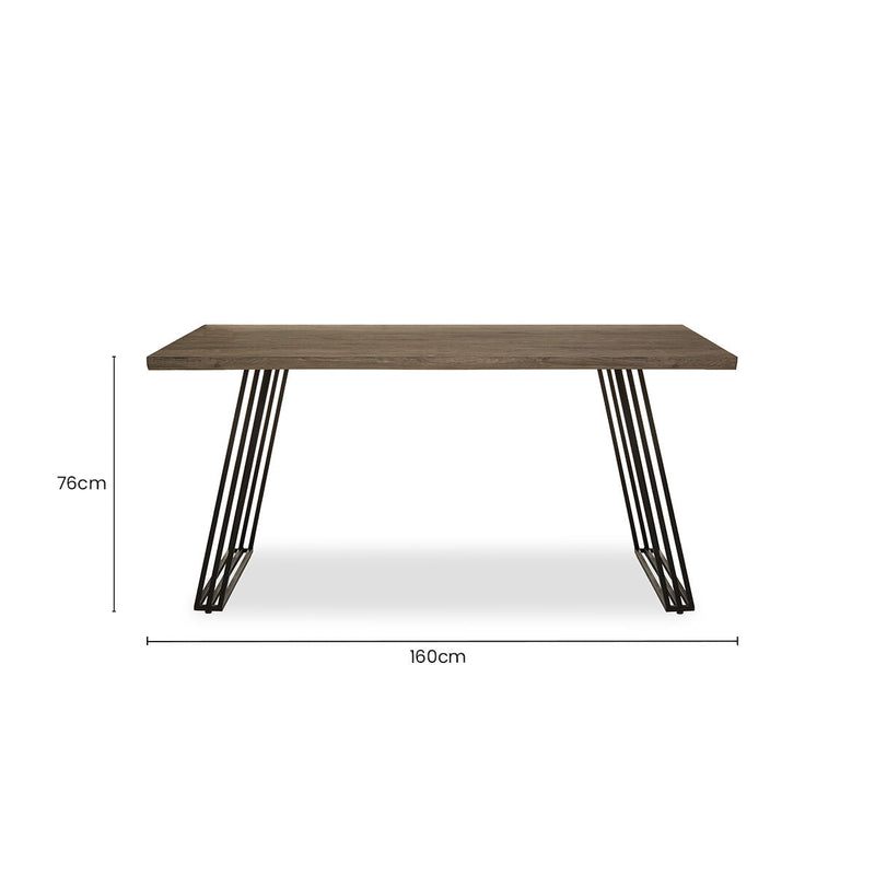 Brown Veneer Rectangular Dining Table with Metal Frame, Adele