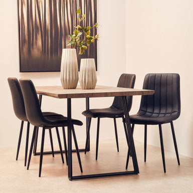 Brown Veneer Rectangular Dining Table with Metal Frame, Adele