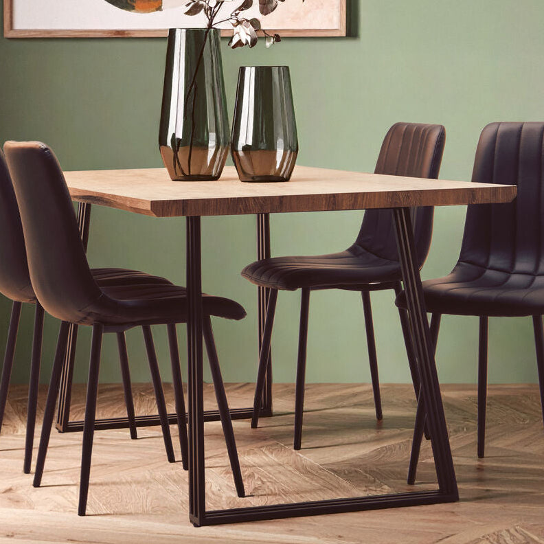 Brown Veneer Rectangular Dining Table with Metal Frame, Adele