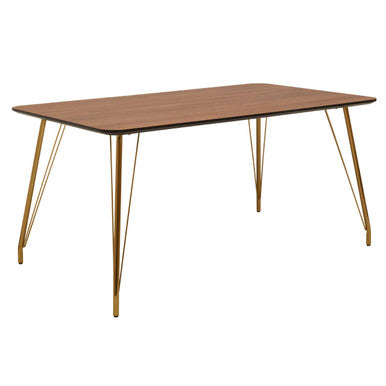 Natural Wood Effect Top Dining Table with Gold Hairpin Metal Base, Veneto