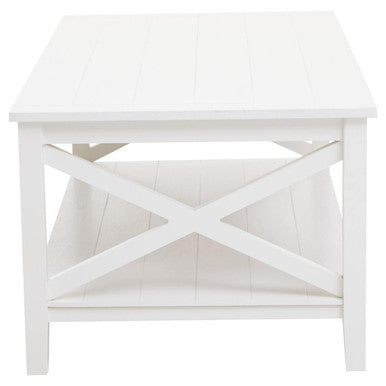 White Wooden Rectangular Coffee Table with Lower Shelf and X Frame Side Panels, Heritage
