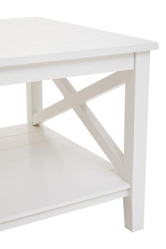 White Wooden Rectangular Coffee Table with Lower Shelf and X Frame Side Panels, Heritage