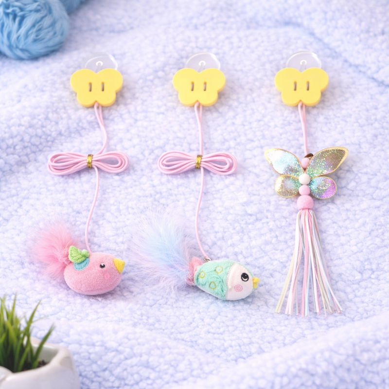 Interactive Elastic Funny Stick Cat Toy – Feather Bell Hanging Swing Kitten Teaser with Long Rope