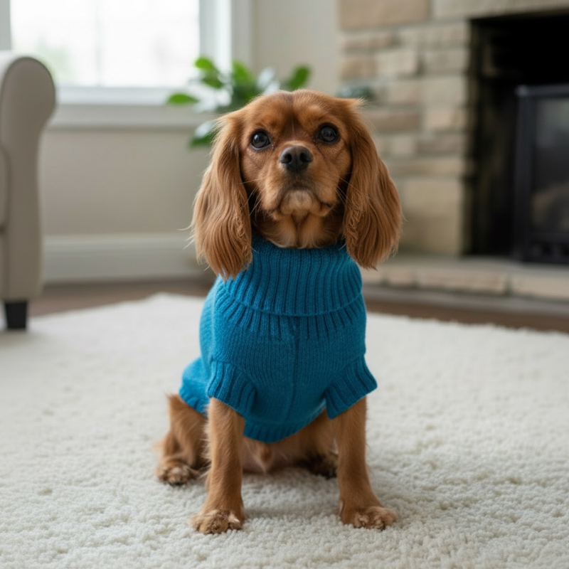 Cerulean Blue British Wool Dog Jumper