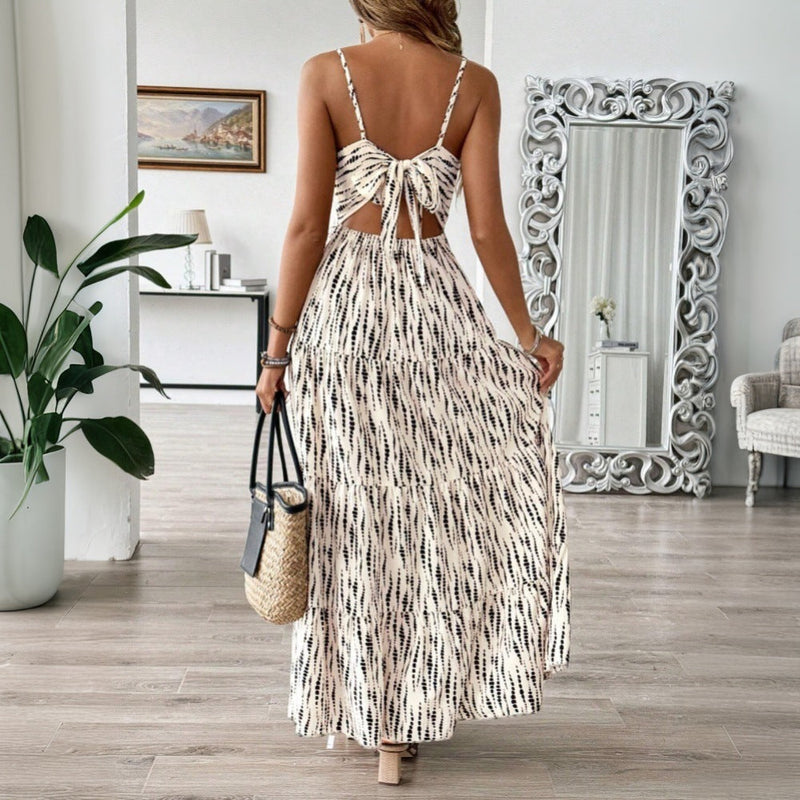 European And American Vacation Style Sling Dress Irregular Stripe Design