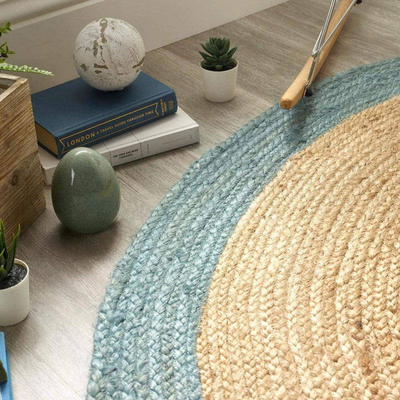 Bordered Duck Egg Blue Jute Rug