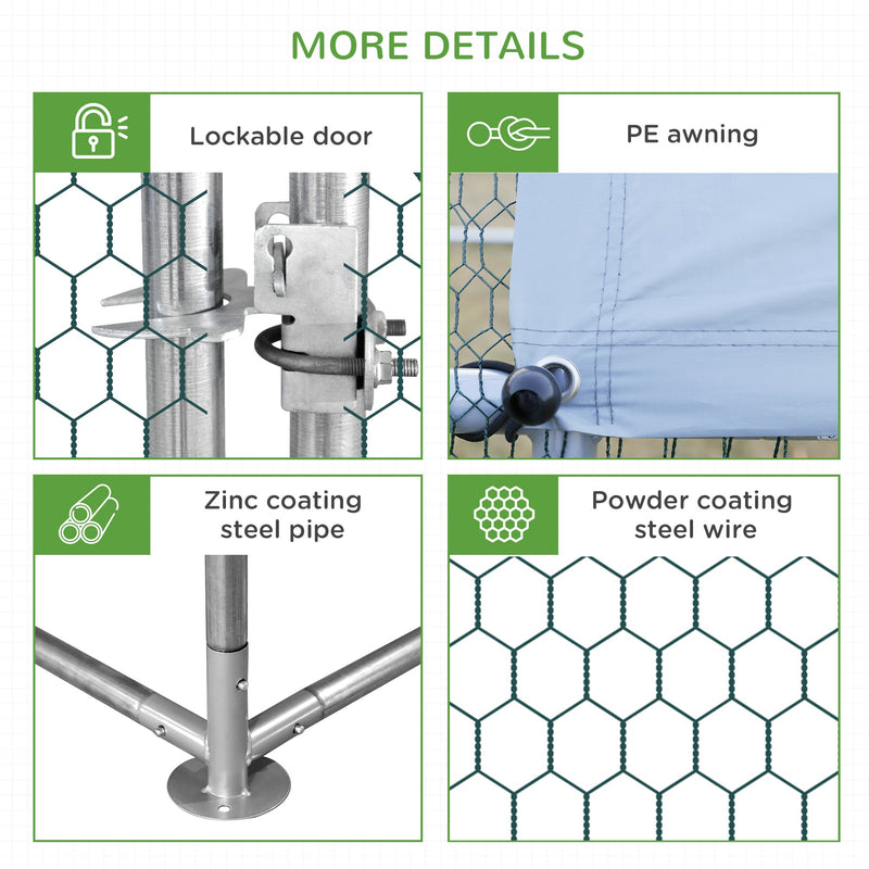 PawHut Chicken Run Galvanised Walk-in Chicken Coop Hen Poultry House Cage Rabbit Hutch with Water-Resist Cover, 3 x 8 x 2m