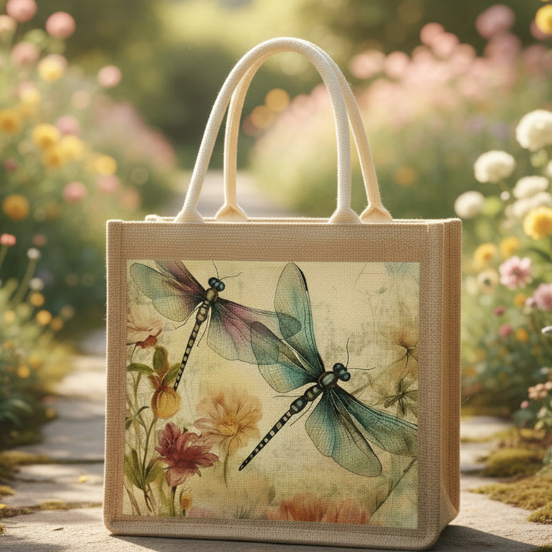Dragonfly Duo Floral Jute Bag