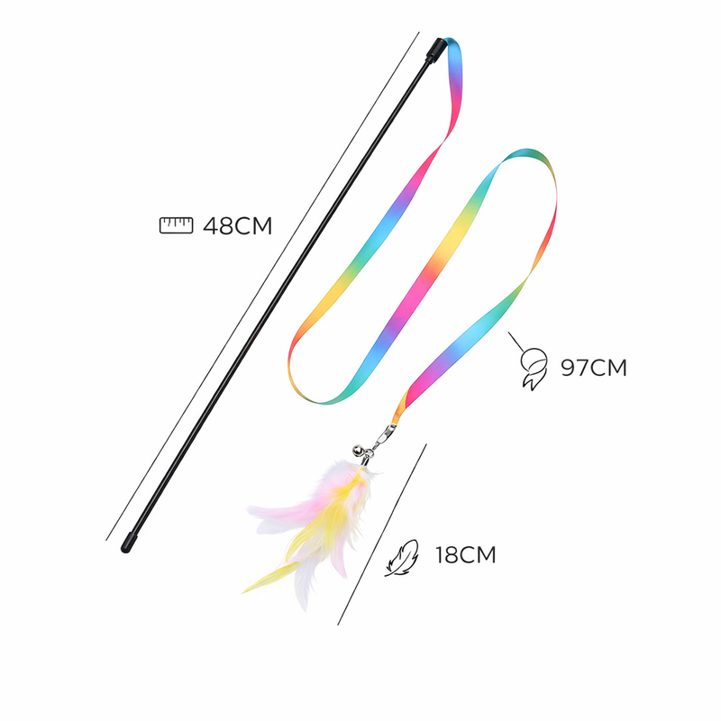 Interactive Feather Cat Wand Toy – Satin Ribbon Teaser Stick with Bell for Kittens & Cats