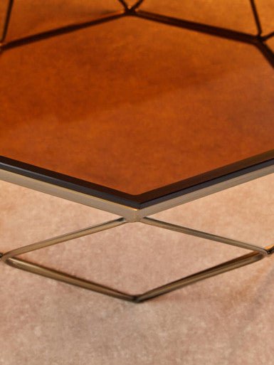 Brown Brushed Bronze Diamond Base Coffee Table with Amber Glass Top, Allure