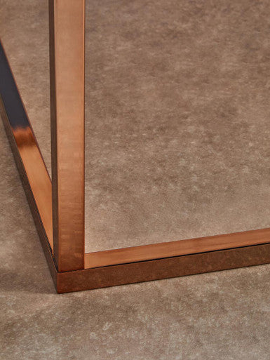 Square White Marble Top Coffee Table in Rose Gold Finish Stainless Steel Legs, Allure