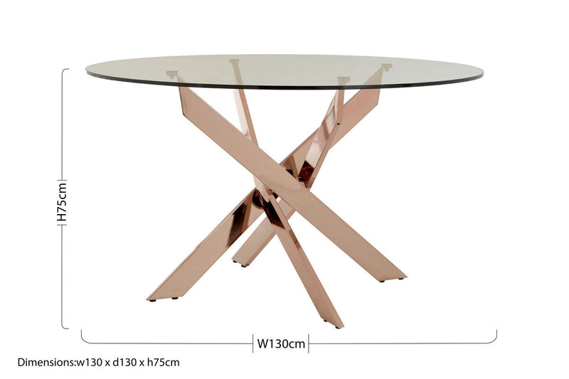 Round Tempered Glass Top Dining Table with Rose Gold Latticed Legs, Allure