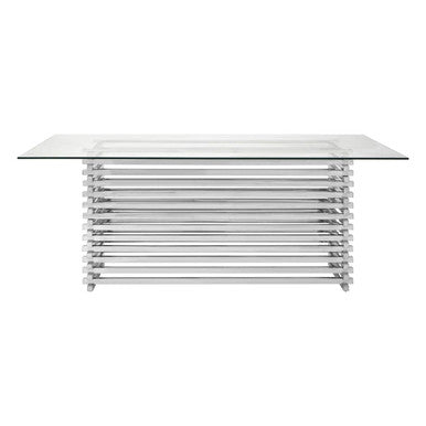 Silver Dining Table with Clear Tempered Glass Top, Vogue
