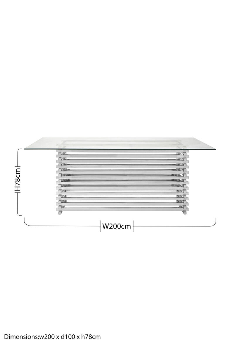 Silver Dining Table with Clear Tempered Glass Top, Vogue
