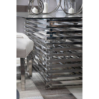 Silver Dining Table with Clear Tempered Glass Top, Vogue
