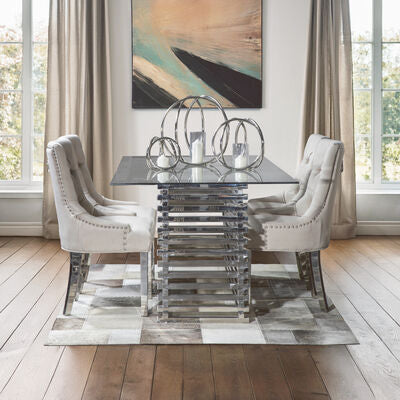 Silver Dining Table with Clear Tempered Glass Top, Vogue