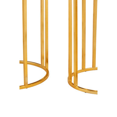 Set of 2 Round White Marble Tops Side Tables with Rich Gold Metal Frame, Templar
