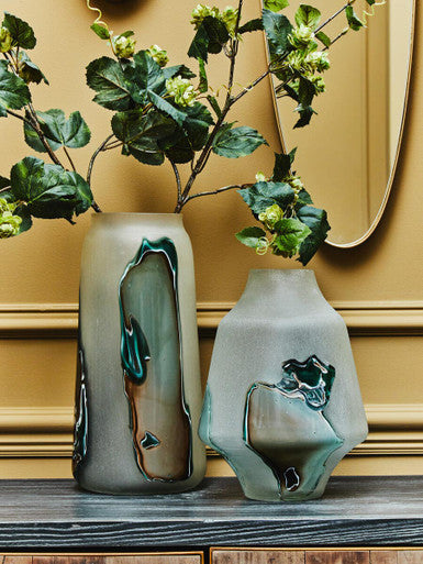 Hakan Tall Glass Vase with Marbled Design
