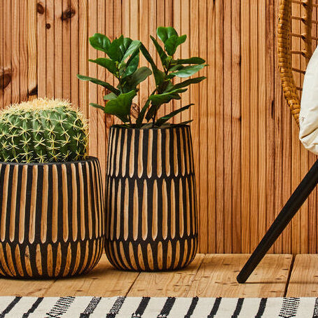 Arlo Large Natural And Black Wooden Vase