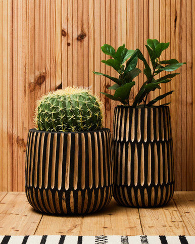 Arlo Large Natural And Black Wooden Vase