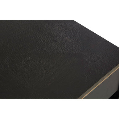 Black Oak Veneer 1-Drawer Coffee Table with Gold Finish Trim and Lower Storage Shelf, Diamond