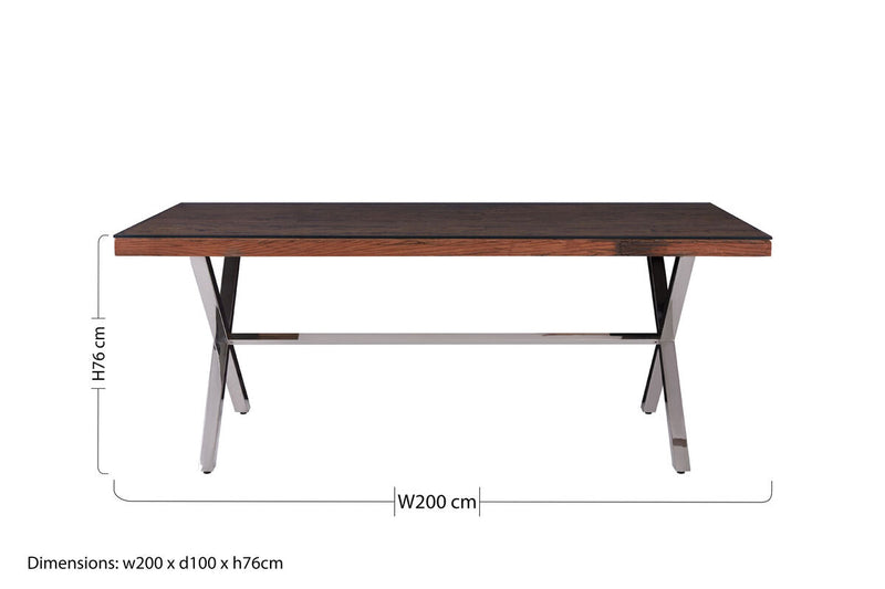 Square Natural Wood and Clear Glass Top Dining Table with Grey Cross Base, Kerala