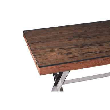 Square Natural Wood and Clear Glass Top Dining Table with Grey Cross Base, Kerala
