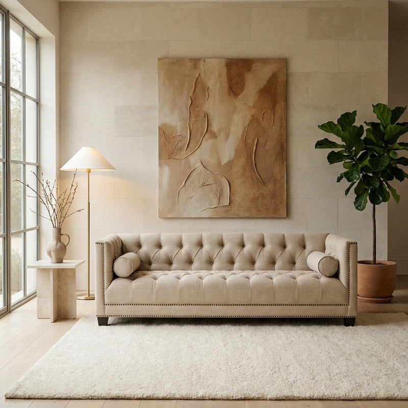 3 Seater Stone Fabric Sofa, Surina