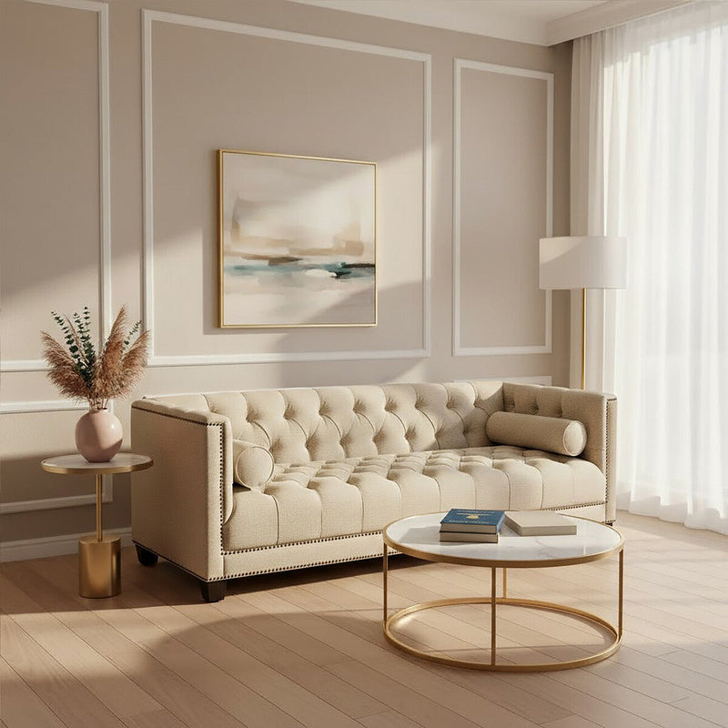 3 Seater Stone Fabric Sofa, Surina