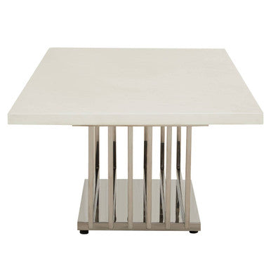 White Faux Marble Top Coffee Table with Silver Geometric Stainless Steel Frame, Moda