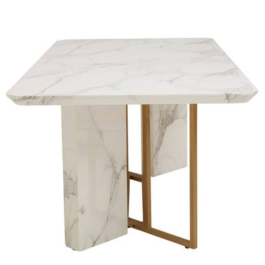 Rectangular White Marble Dining Table with Gold Finish Legs, Vieste