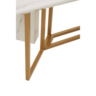 Rectangular White Marble Dining Table with Gold Finish Legs, Vieste