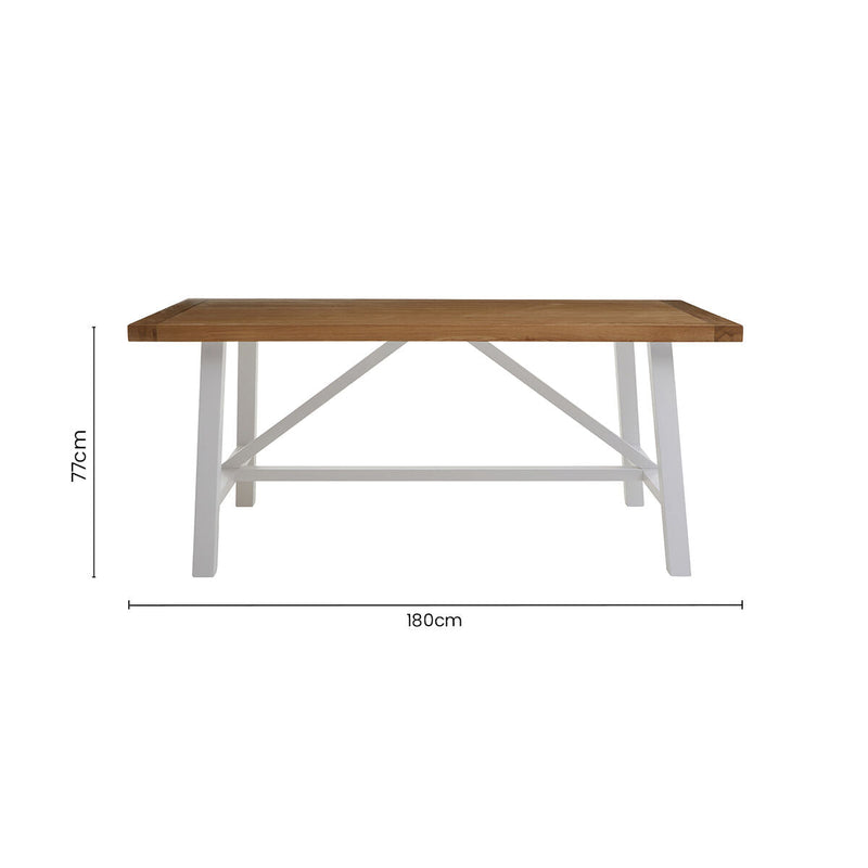 Natural Reclaimed Oak and Birch Wood Rectangular Dining Table with White Painted Base, Parkside