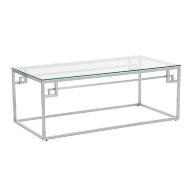 Silver Geometric Rectangular Coffee Table with Tempered Glass Top, Allure